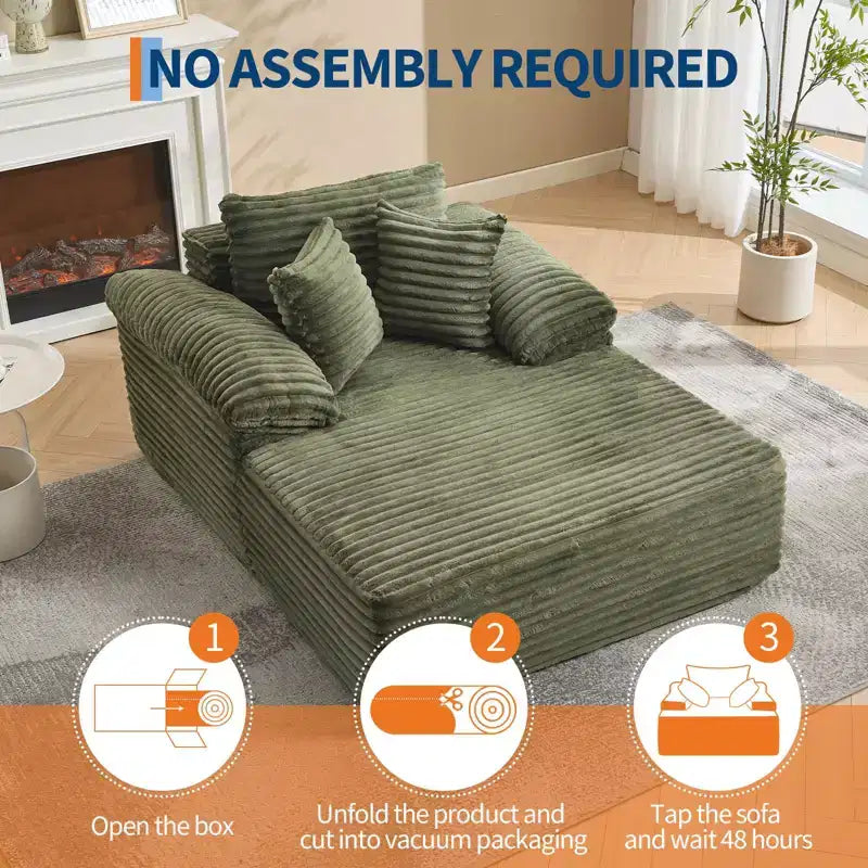 48,8" Canapé-lit chaise longue surdimensionné - Canapé sans structure en velours côtelé avec oreillers et accoudoirs larges pour salon ou chambre à coucher