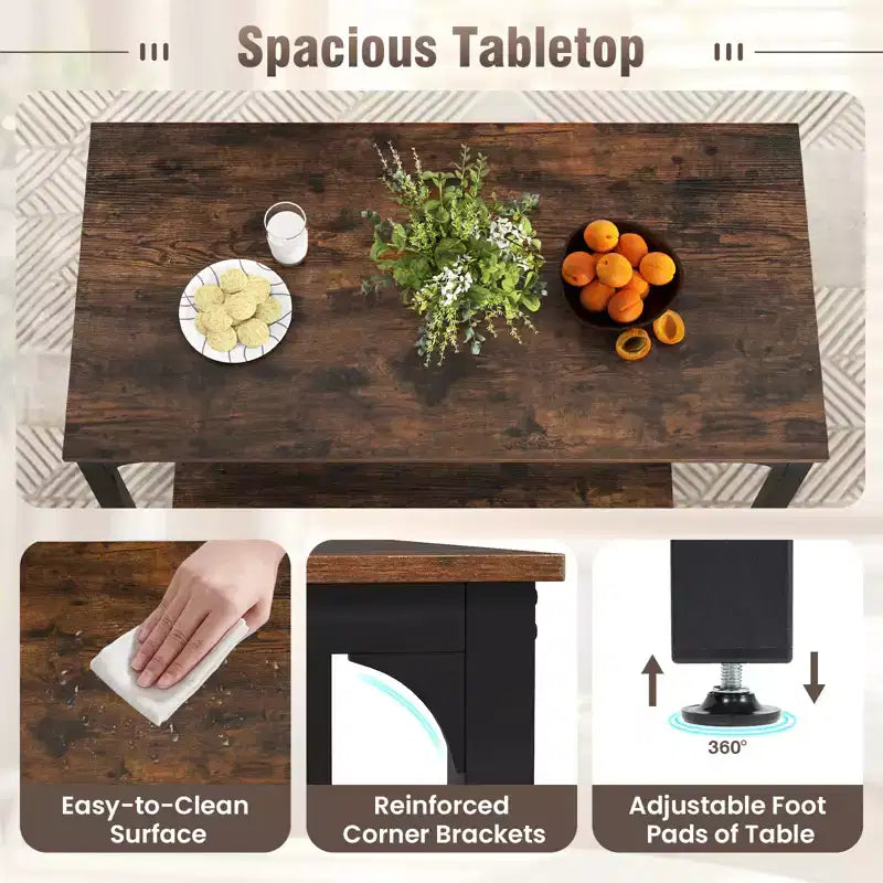 Costway Ensemble table à manger 4 pièces, table de cuisine industrielle avec banc et 2 tabourets pour 4 personnes