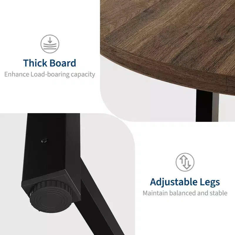 Table à manger ronde industrielle de 47 pouces pour 4-6 personnes, table de cuisine peu encombrante en bois avec cadre en métal, table à manger moderne rustique, sans chaises