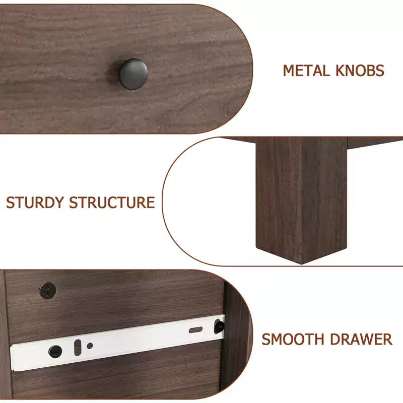 Commode en bois à 5 tiroirs avec tiroirs profonds, armoire d'entrée robuste avec poignées rondes pour chambre à coucher, salon, bureau