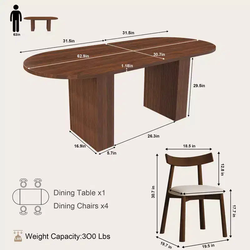 Ensemble table à manger ovale 4 places en bois GDFStudio Hayden Farmhouse de 62,9 pouces