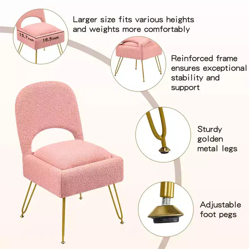 Chaise de coiffeuse Furniliving avec rangement, Chaise de maquillage avec rangement et dossier pliable