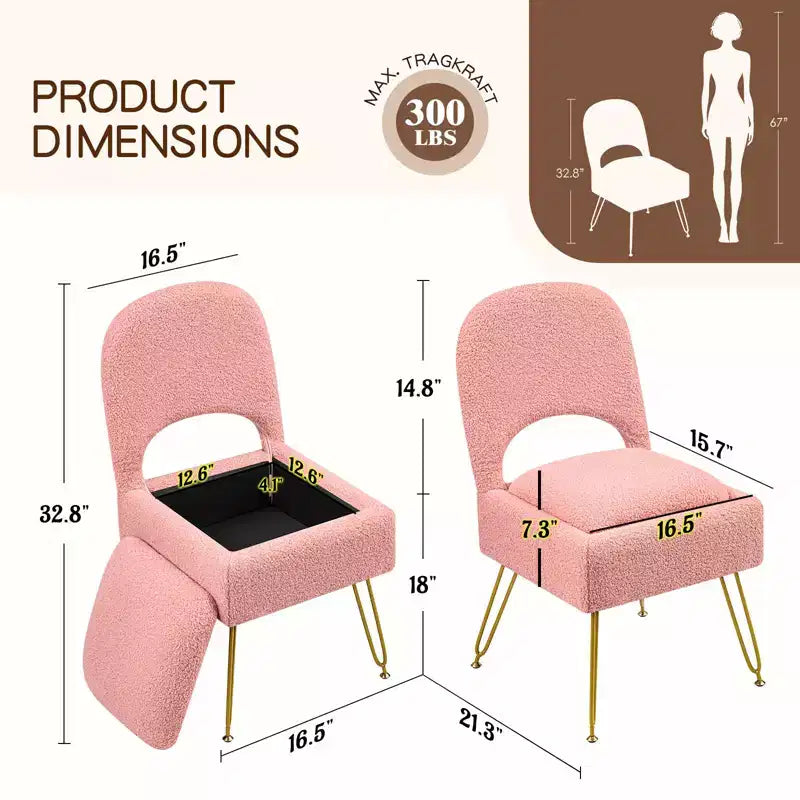 Chaise de coiffeuse Furniliving avec rangement, Chaise de maquillage avec rangement et dossier pliable