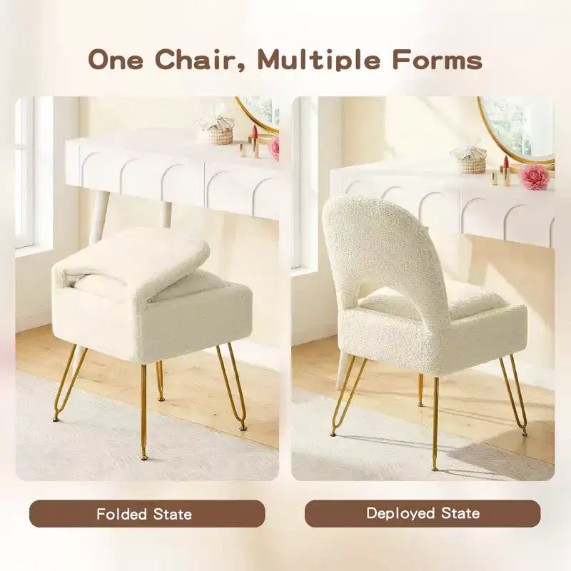Chaise de coiffeuse Furniliving avec rangement, Chaise de maquillage avec rangement et dossier pliable