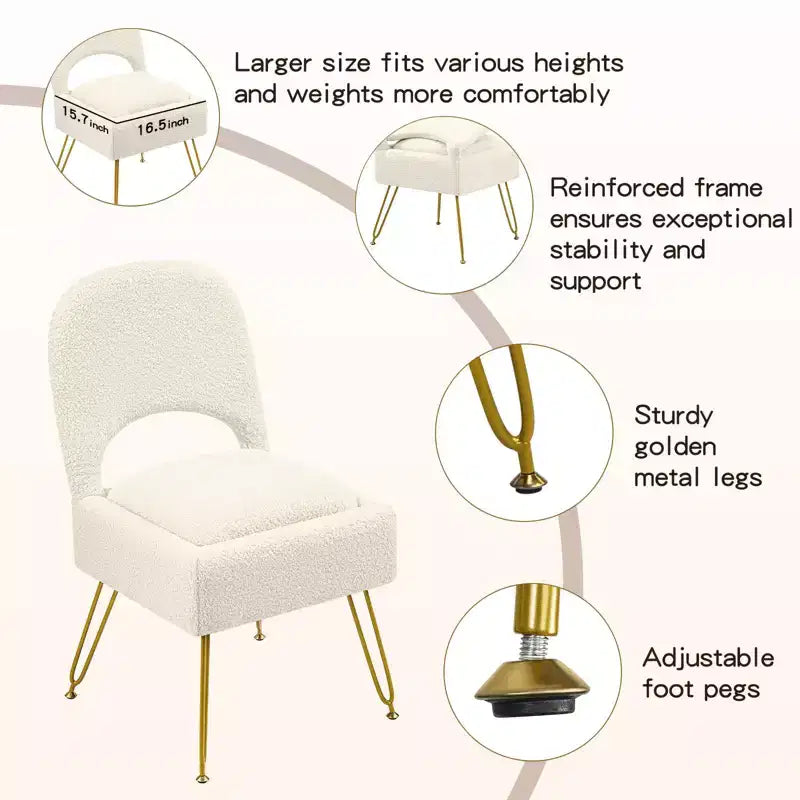 Chaise de coiffeuse Furniliving avec rangement, Chaise de maquillage avec rangement et dossier pliable