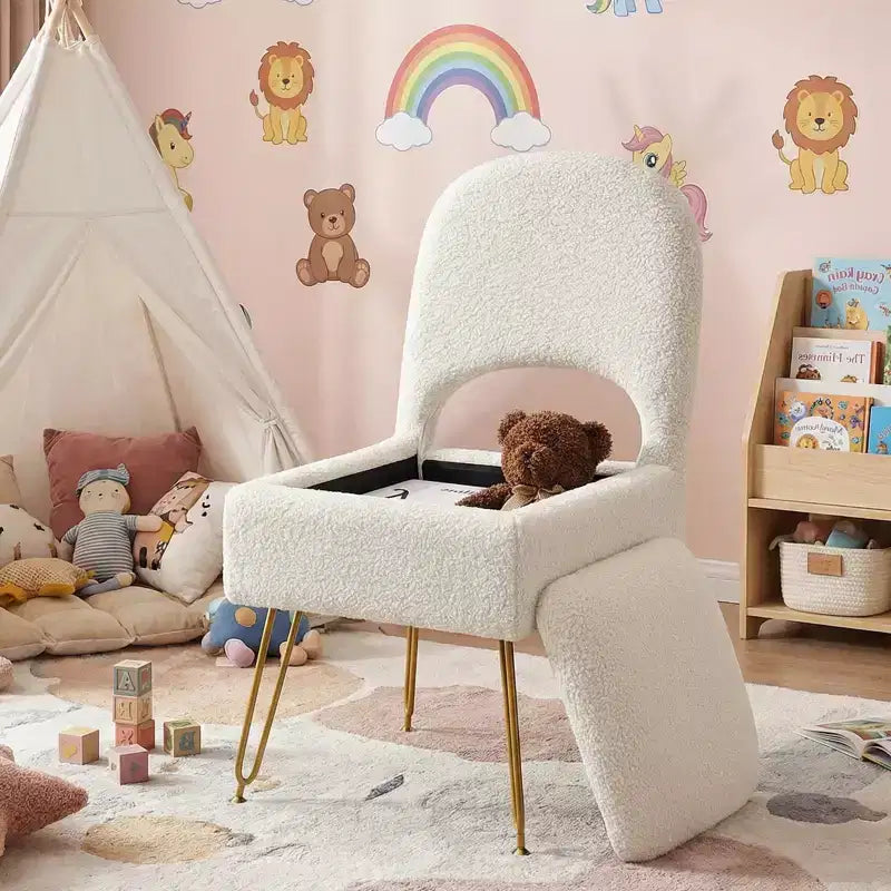 Chaise de coiffeuse Furniliving avec rangement, Chaise de maquillage avec rangement et dossier pliable