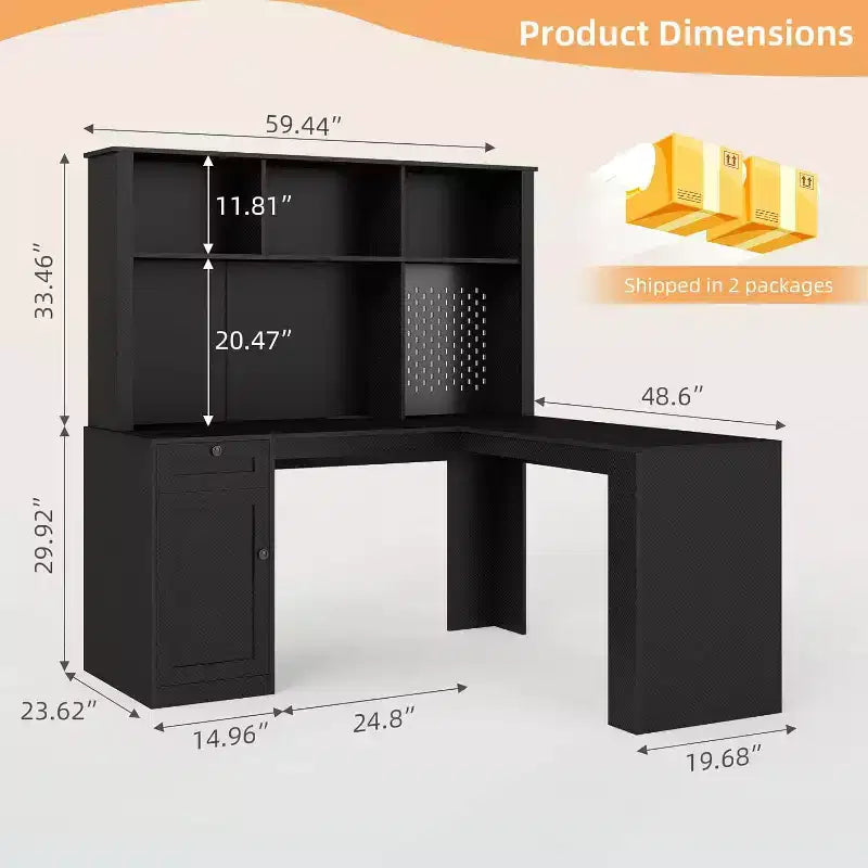 Bureau d'angle en bois MooxvMoo avec lumières LED, tiroirs et étagère, table d'ordinateur d'angle moderne pour bureau à domicile et jeux, noyer