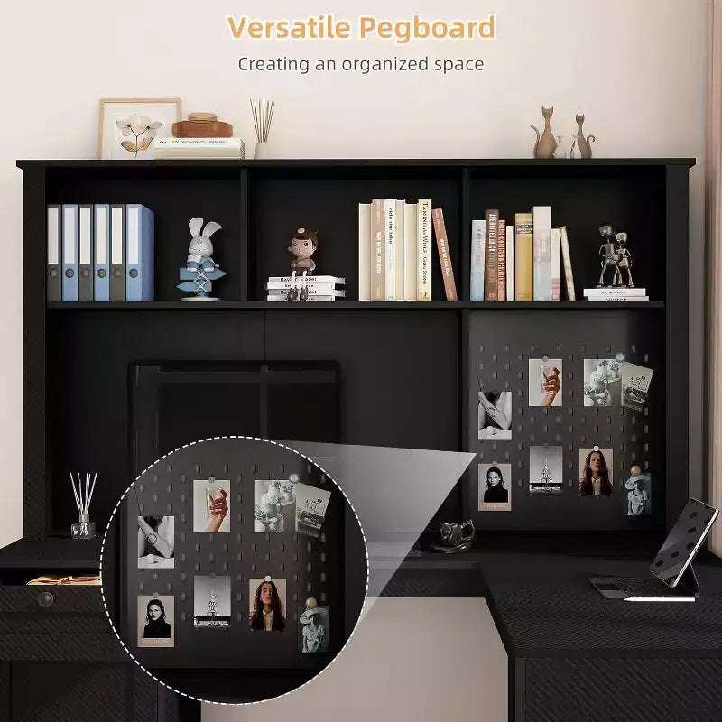 Bureau d'angle en bois MooxvMoo avec lumières LED, tiroirs et étagère, table d'ordinateur d'angle moderne pour bureau à domicile et jeux, noyer