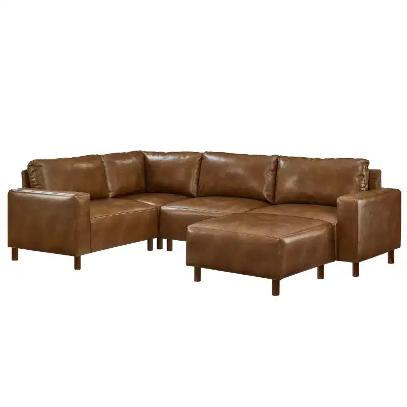 Canapé d'angle moderne GDFStudio Turner en similicuir avec pieds en bois massif