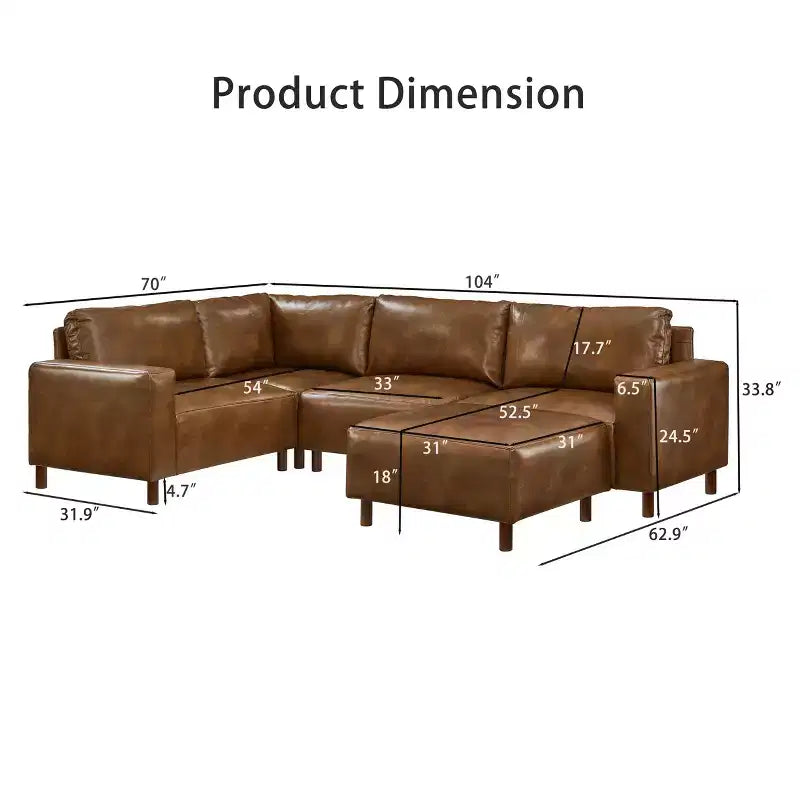 Canapé d'angle moderne GDFStudio Turner en similicuir avec pieds en bois massif