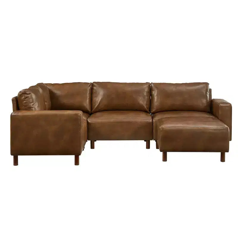 Canapé d'angle moderne GDFStudio Turner en similicuir avec pieds en bois massif