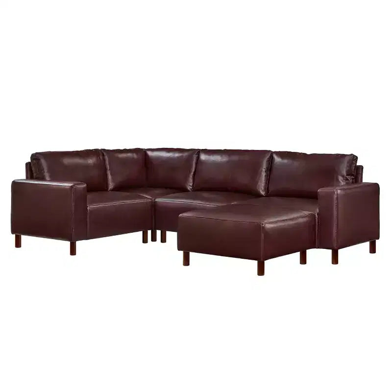 Canapé d'angle moderne GDFStudio Turner en similicuir avec pieds en bois massif