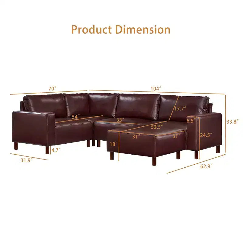 Canapé d'angle moderne GDFStudio Turner en similicuir avec pieds en bois massif