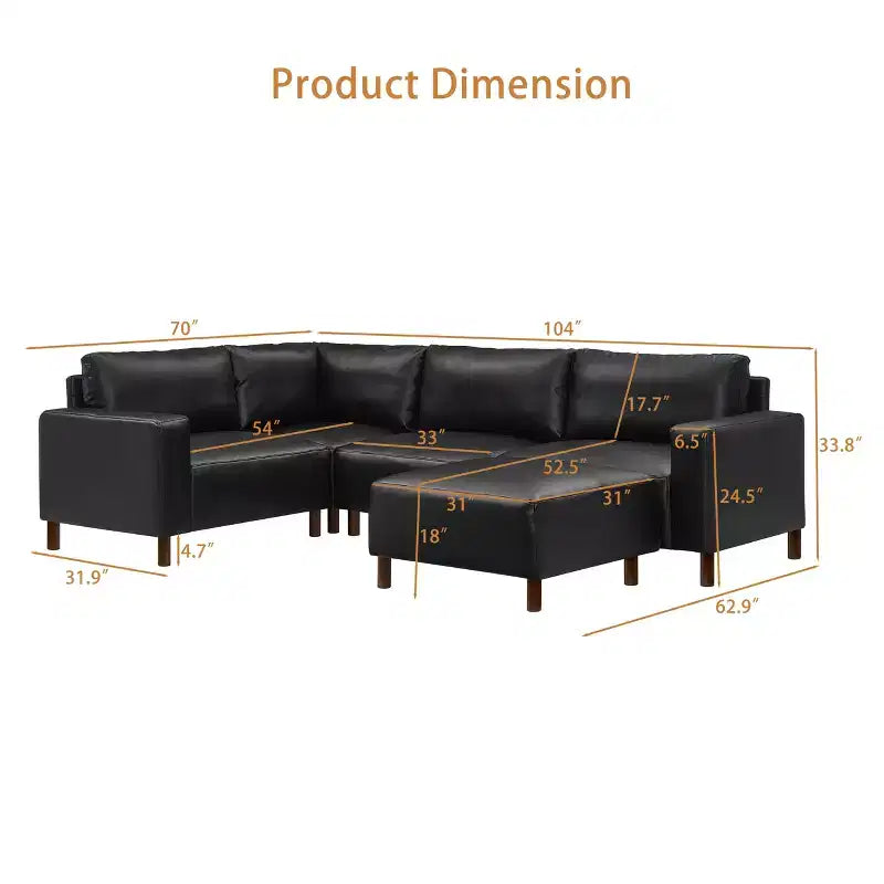 Canapé d'angle moderne GDFStudio Turner en similicuir avec pieds en bois massif