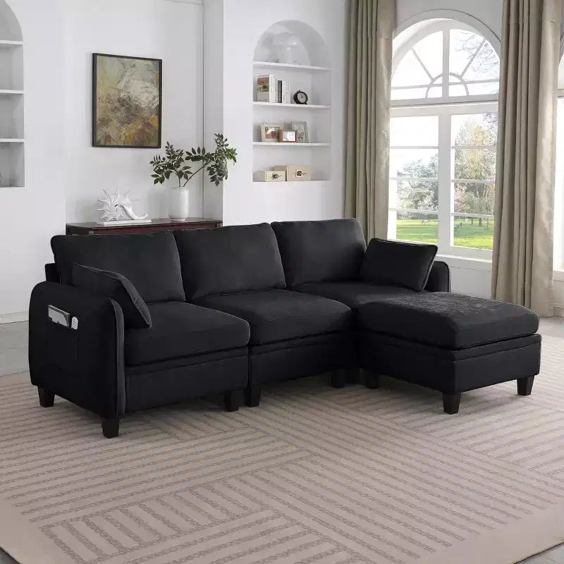 Canapé d'angle contemporain GDFStudio Lancelot 85 pouces en chenille avec pouf de rangement