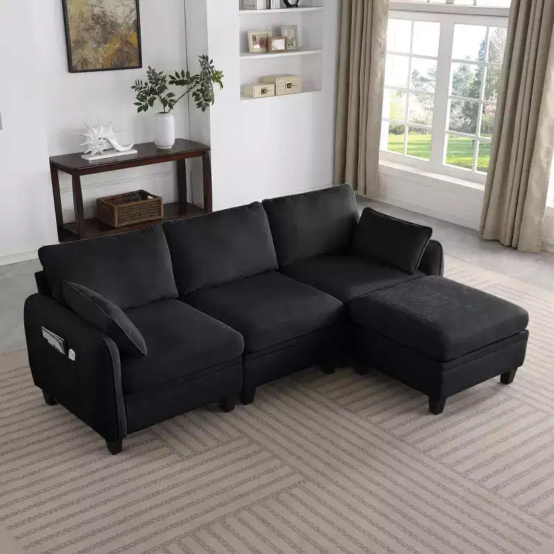 Canapé d'angle contemporain GDFStudio Lancelot 85 pouces en chenille avec pouf de rangement