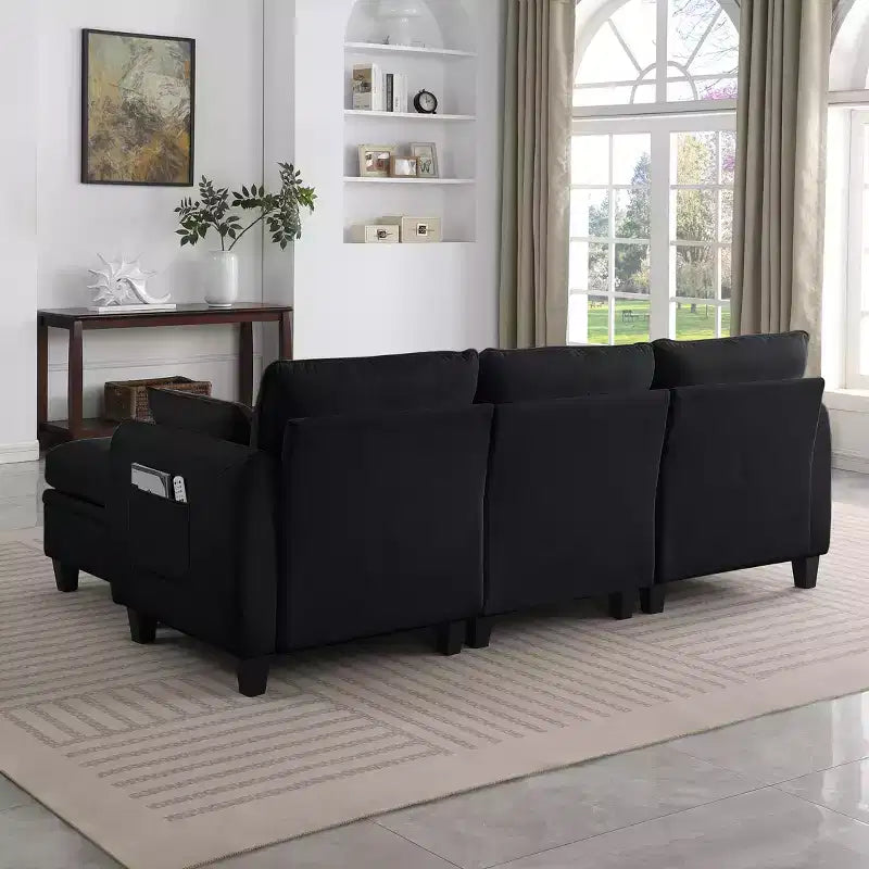 Canapé d'angle contemporain GDFStudio Lancelot 85 pouces en chenille avec pouf de rangement