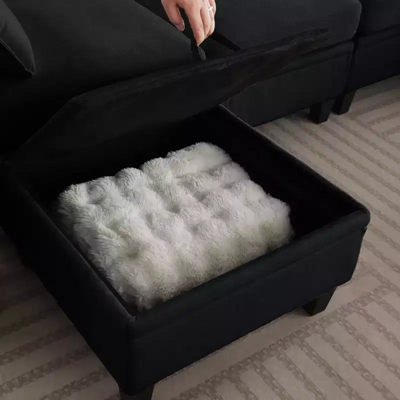 Canapé d'angle contemporain GDFStudio Lancelot 85 pouces en chenille avec pouf de rangement