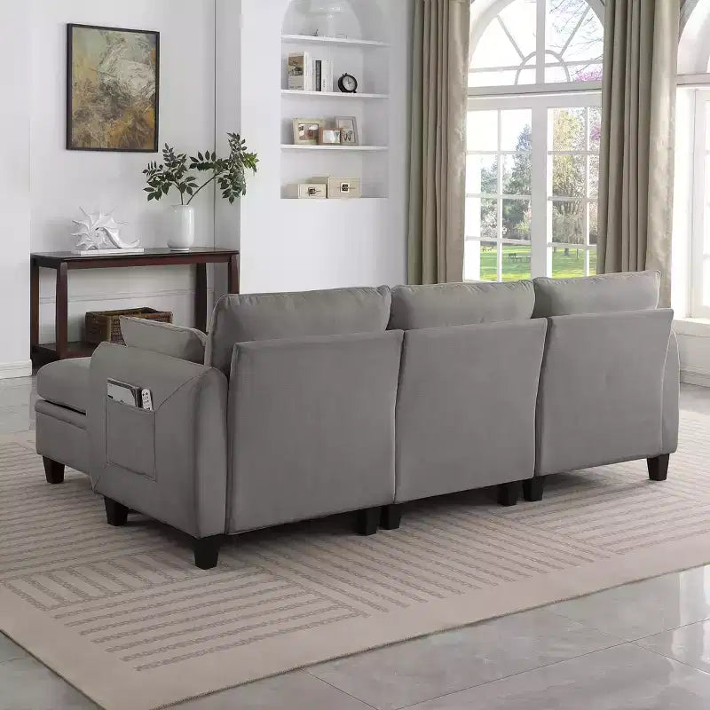 Canapé d'angle contemporain GDFStudio Lancelot 85 pouces en chenille avec pouf de rangement