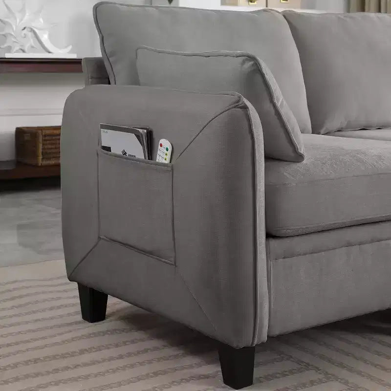 Canapé d'angle contemporain GDFStudio Lancelot 85 pouces en chenille avec pouf de rangement