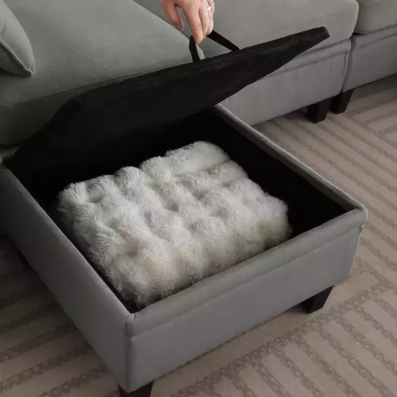 Canapé d'angle contemporain GDFStudio Lancelot 85 pouces en chenille avec pouf de rangement
