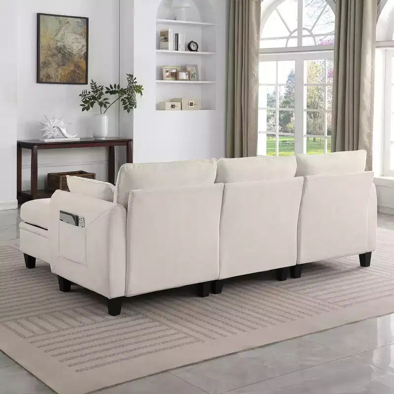 Canapé d'angle contemporain GDFStudio Lancelot 85 pouces en chenille avec pouf de rangement
