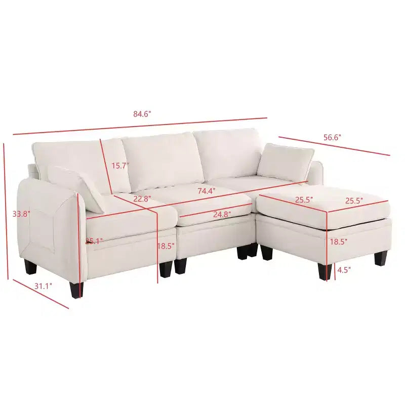 Canapé d'angle contemporain GDFStudio Lancelot 85 pouces en chenille avec pouf de rangement