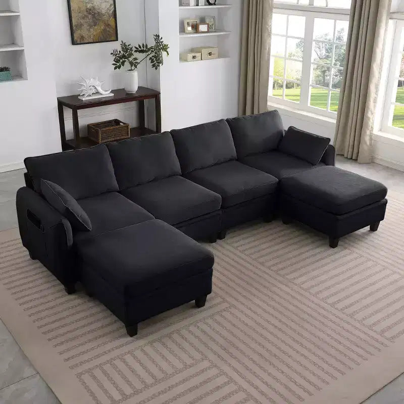 GDFStudio Lancelot, grand canapé d'angle contemporain en chenille, 6 places, 277 cm, avec ottoman de rangement