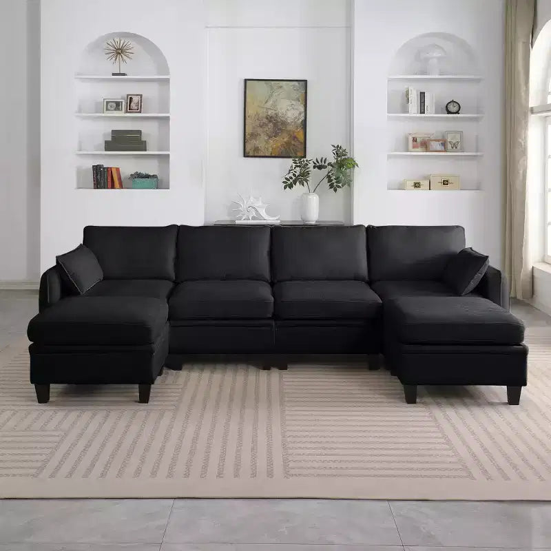 GDFStudio Lancelot, grand canapé d'angle contemporain en chenille, 6 places, 277 cm, avec ottoman de rangement