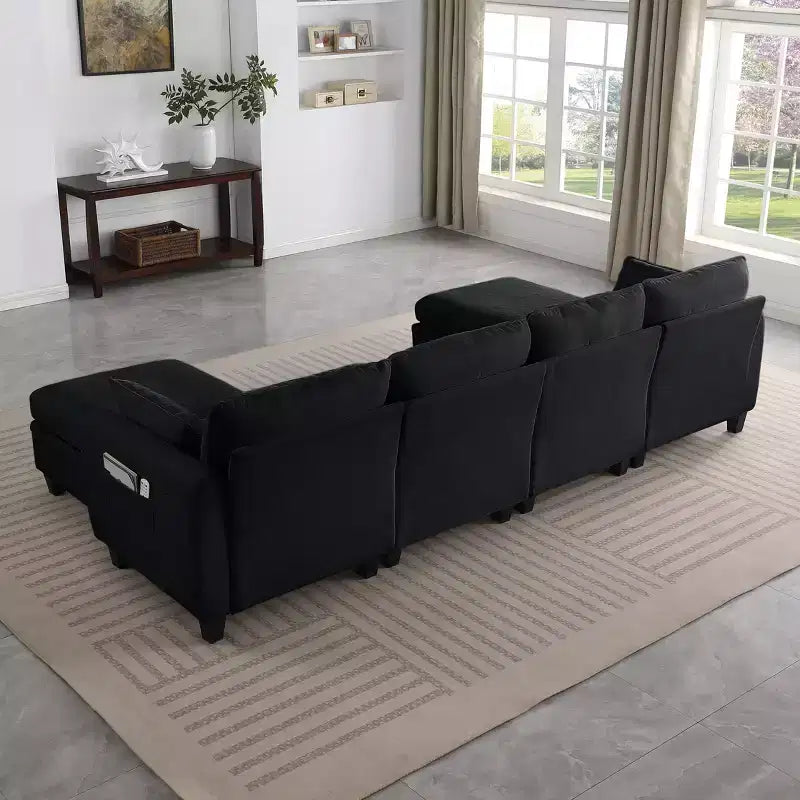 GDFStudio Lancelot, grand canapé d'angle contemporain en chenille, 6 places, 277 cm, avec ottoman de rangement