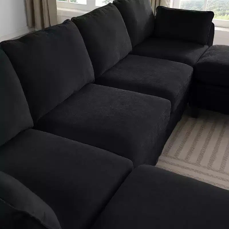 GDFStudio Lancelot, grand canapé d'angle contemporain en chenille, 6 places, 277 cm, avec ottoman de rangement