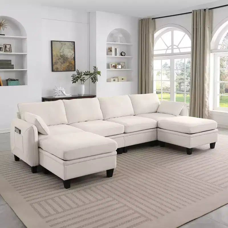GDFStudio Lancelot, grand canapé d'angle contemporain en chenille, 6 places, 277 cm, avec ottoman de rangement