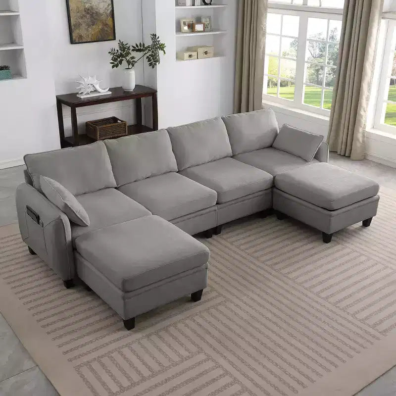 GDFStudio Lancelot, grand canapé d'angle contemporain en chenille, 6 places, 277 cm, avec ottoman de rangement
