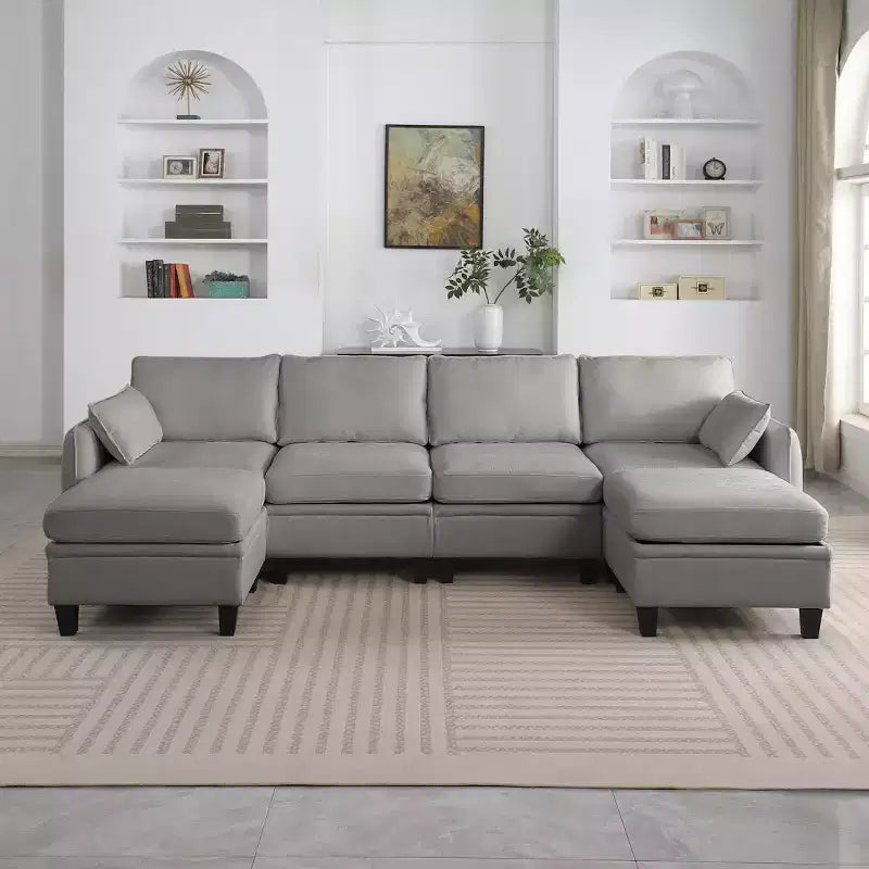 GDFStudio Lancelot, grand canapé d'angle contemporain en chenille, 6 places, 277 cm, avec ottoman de rangement