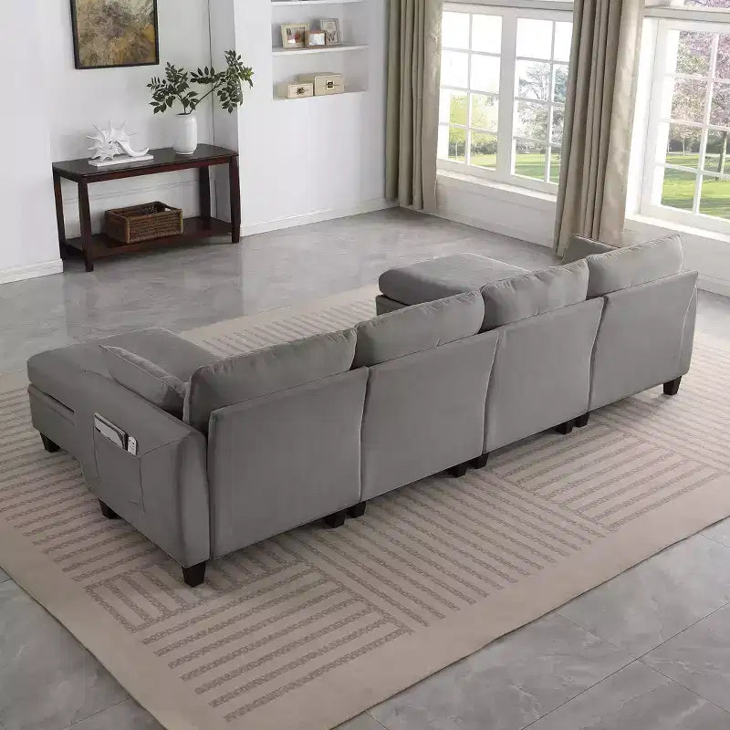 GDFStudio Lancelot, grand canapé d'angle contemporain en chenille, 6 places, 277 cm, avec ottoman de rangement