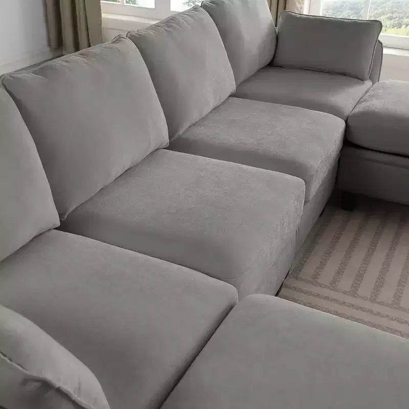 GDFStudio Lancelot, grand canapé d'angle contemporain en chenille, 6 places, 277 cm, avec ottoman de rangement