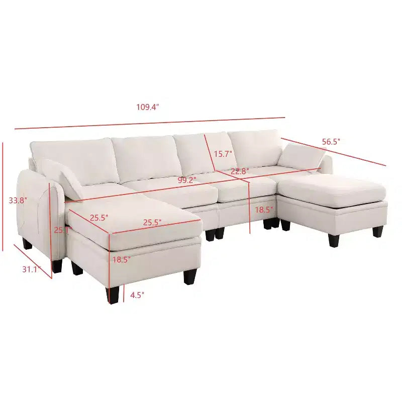 GDFStudio Lancelot, grand canapé d'angle contemporain en chenille, 6 places, 277 cm, avec ottoman de rangement