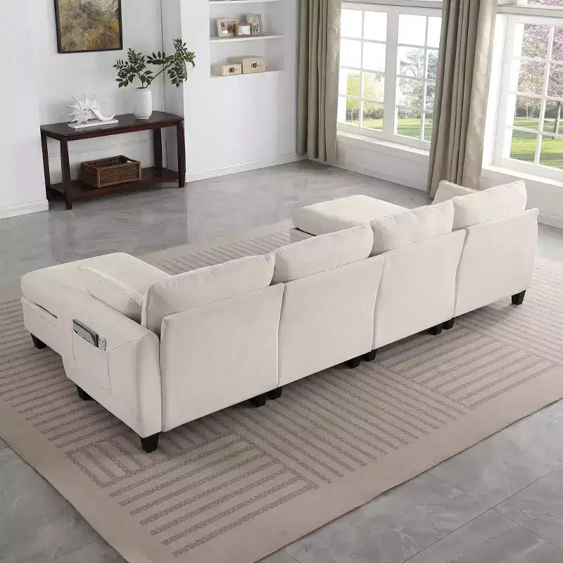 GDFStudio Lancelot, grand canapé d'angle contemporain en chenille, 6 places, 277 cm, avec ottoman de rangement