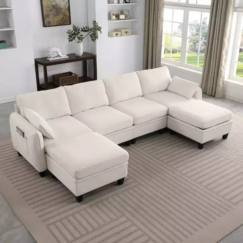 GDFStudio Lancelot, grand canapé d'angle contemporain en chenille, 6 places, 277 cm, avec ottoman de rangement