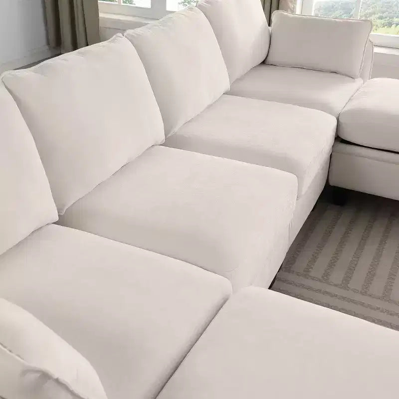 GDFStudio Lancelot, grand canapé d'angle contemporain en chenille, 6 places, 277 cm, avec ottoman de rangement