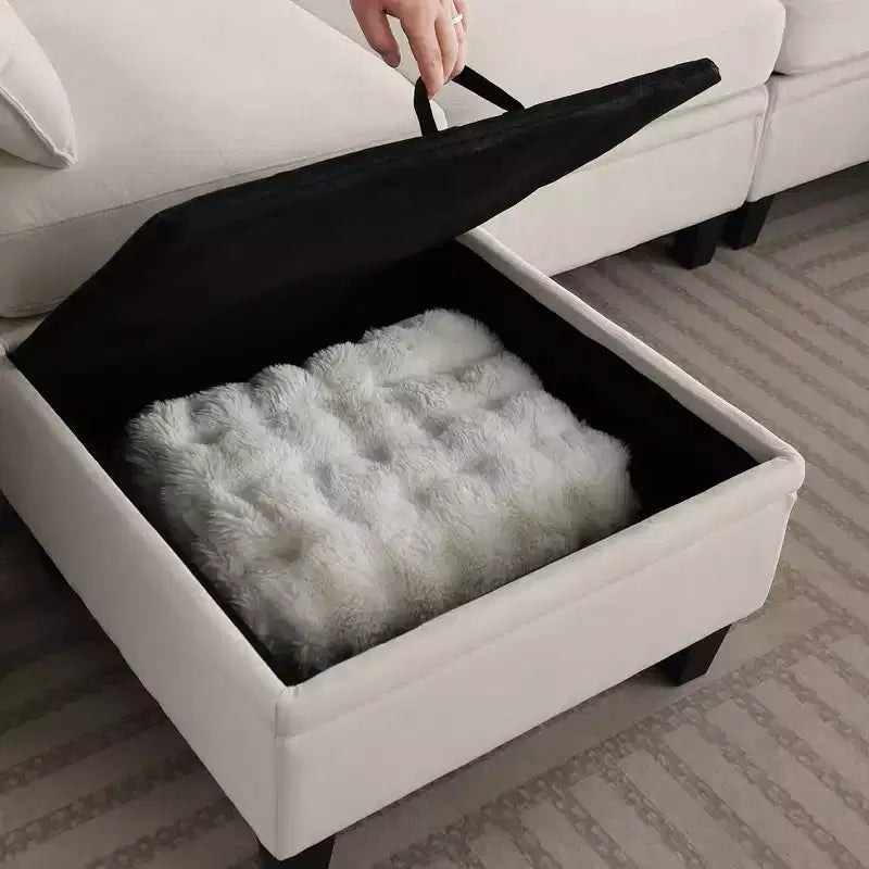 GDFStudio Lancelot, grand canapé d'angle contemporain en chenille, 6 places, 277 cm, avec ottoman de rangement
