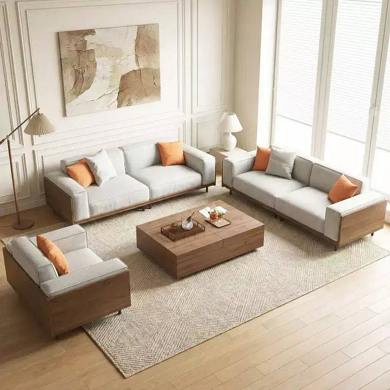 Ensemble de salon moderne du milieu du siècle 4 pièces : canapé, causeuse, fauteuil de salon et table basse à rangement extensible (housses lavables) Gaoyangjiaju