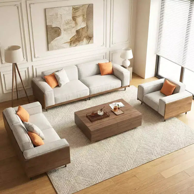 Ensemble de salon moderne du milieu du siècle 4 pièces : canapé, causeuse, fauteuil de salon et table basse à rangement extensible (housses lavables) Gaoyangjiaju