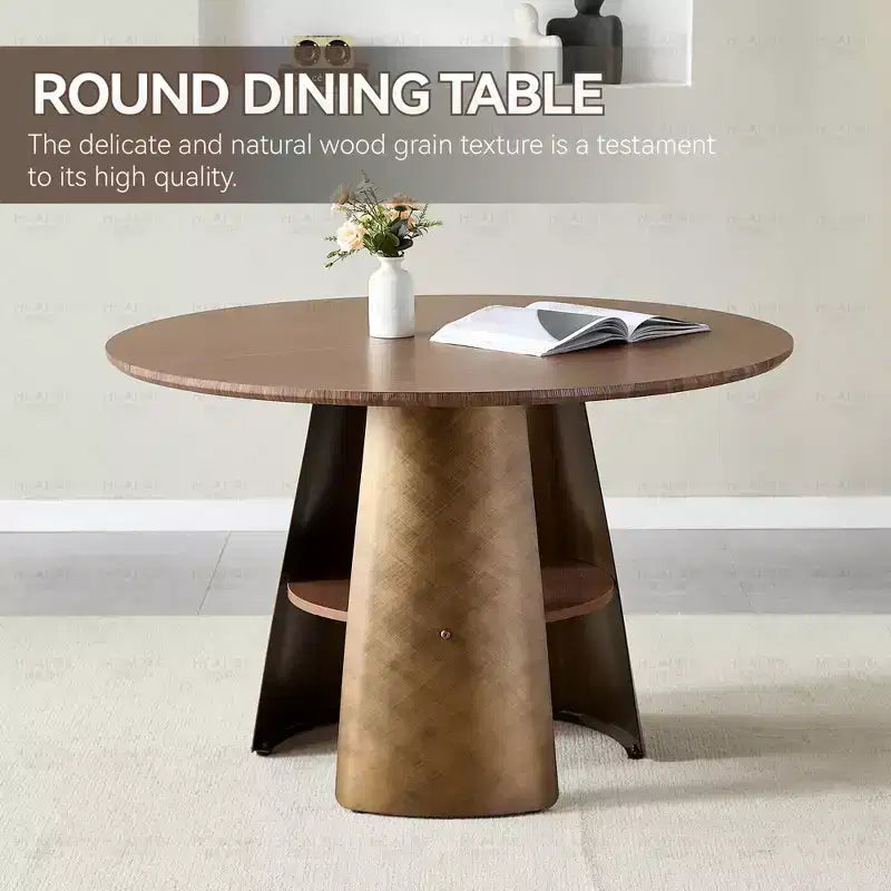 Table à manger ronde GDFStudio Ying moderne en bois et métal