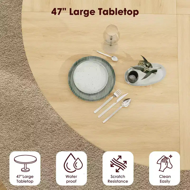 Table à manger ronde de 47 pouces pour 4 personnes, étagère de rangement à 2 niveaux avec porte coulissante en bois, table de cuisine pour salle à manger et salon