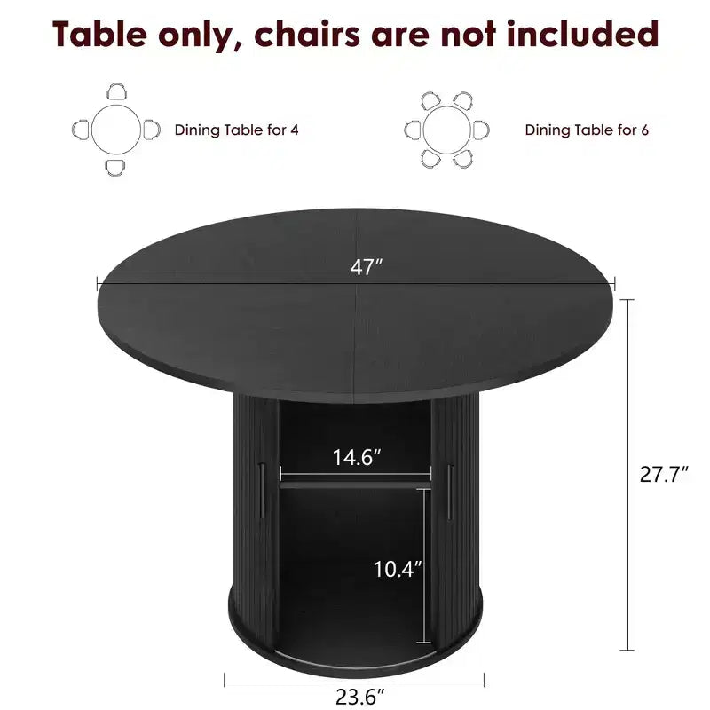 Table à manger ronde de 47 pouces pour 4 personnes, étagère de rangement à 2 niveaux avec porte coulissante en bois, table de cuisine pour salle à manger et salon