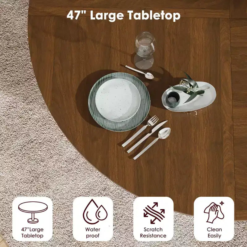 Table à manger ronde de 47 pouces pour 4 personnes, étagère de rangement à 2 niveaux avec porte coulissante en bois, table de cuisine pour salle à manger et salon