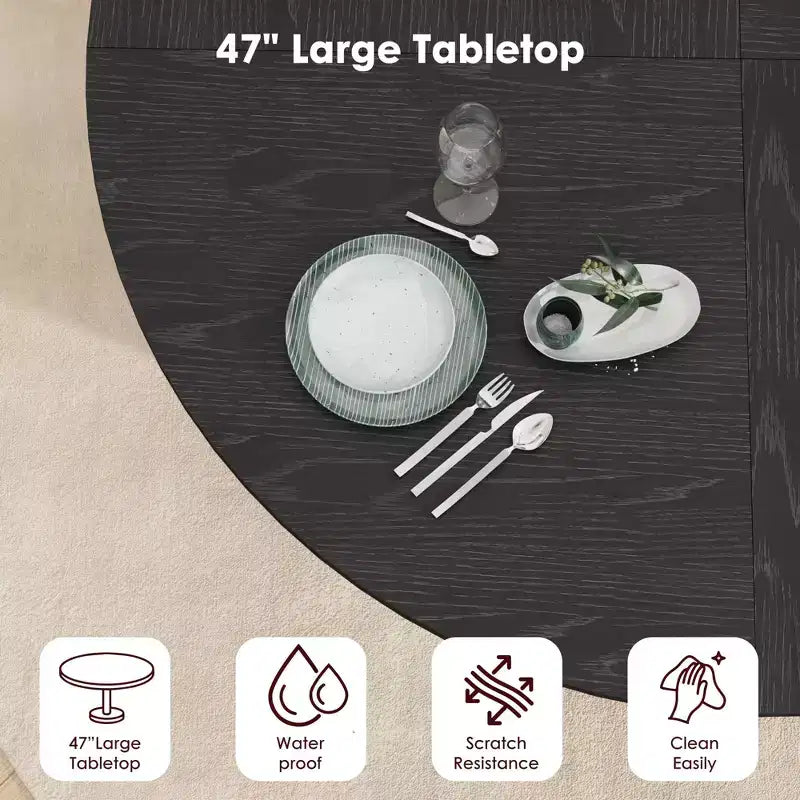 Table à manger ronde de 47 pouces pour 4 personnes, étagère de rangement à 2 niveaux avec porte coulissante en bois, table de cuisine pour salle à manger et salon