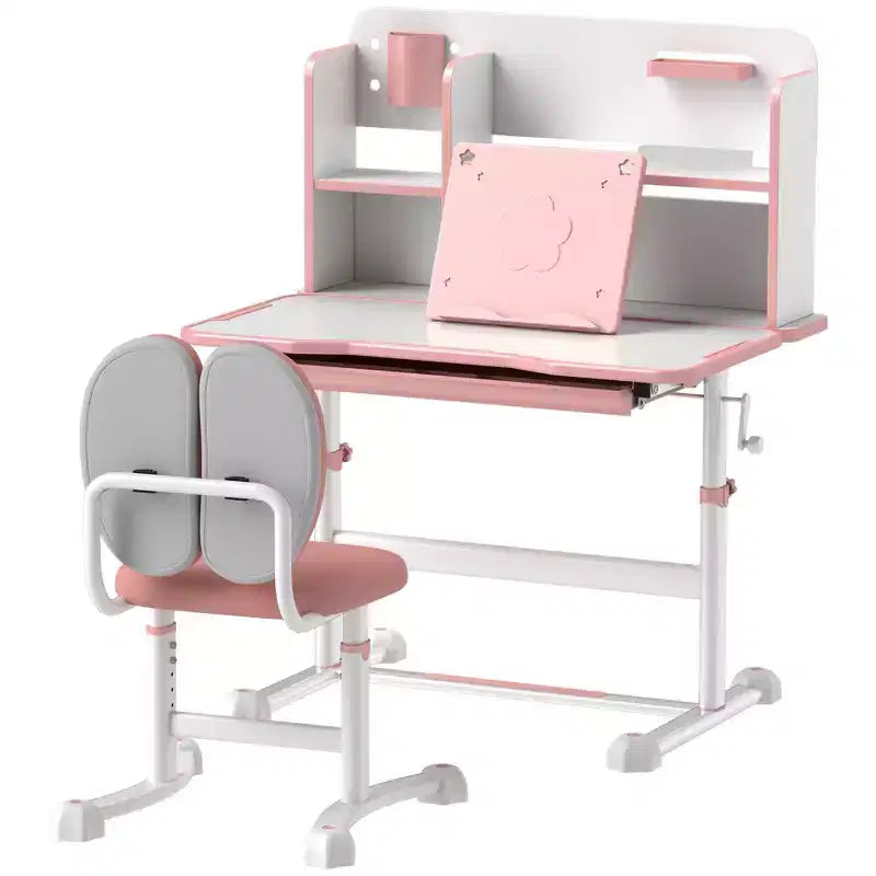 Pupitre et chaise pour enfants Qaba, ensemble bureau et chaise d'étude pour enfants réglable en hauteur avec plateau inclinable, tiroir de rangement et porte-livre, rose