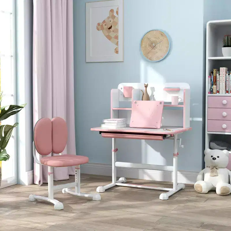 Pupitre et chaise pour enfants Qaba, ensemble bureau et chaise d'étude pour enfants réglable en hauteur avec plateau inclinable, tiroir de rangement et porte-livre, rose